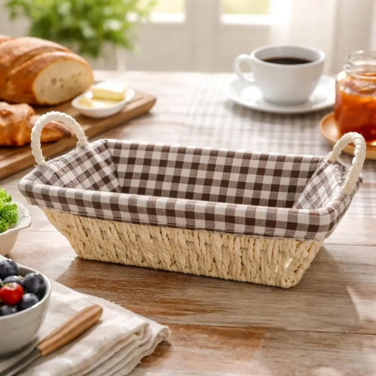 Cesta Pão Retangular Com Forro Tecido